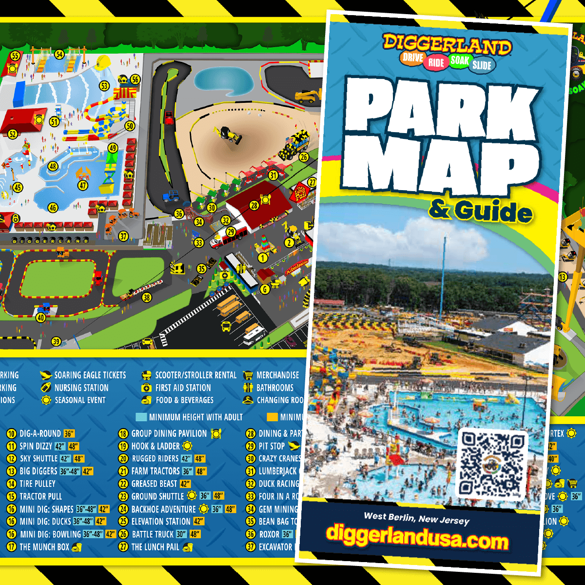 Header image of park map and brochure for theme & water park.